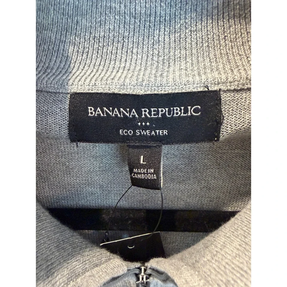 Banana Republic Mens Eco Sweater Gray Cotton Quarter Zip Large NWT